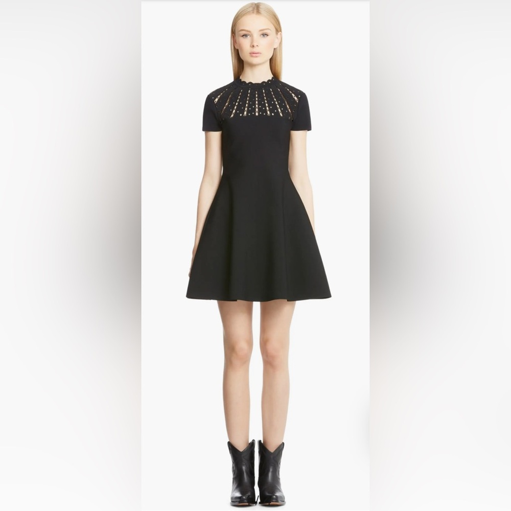 VALENTINO Size S Black Eyelet Viscose
Polyester A-Line Dress